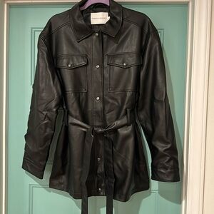 New Rebecca Minkoff Black Vegan Belted Leather Jacket XL
